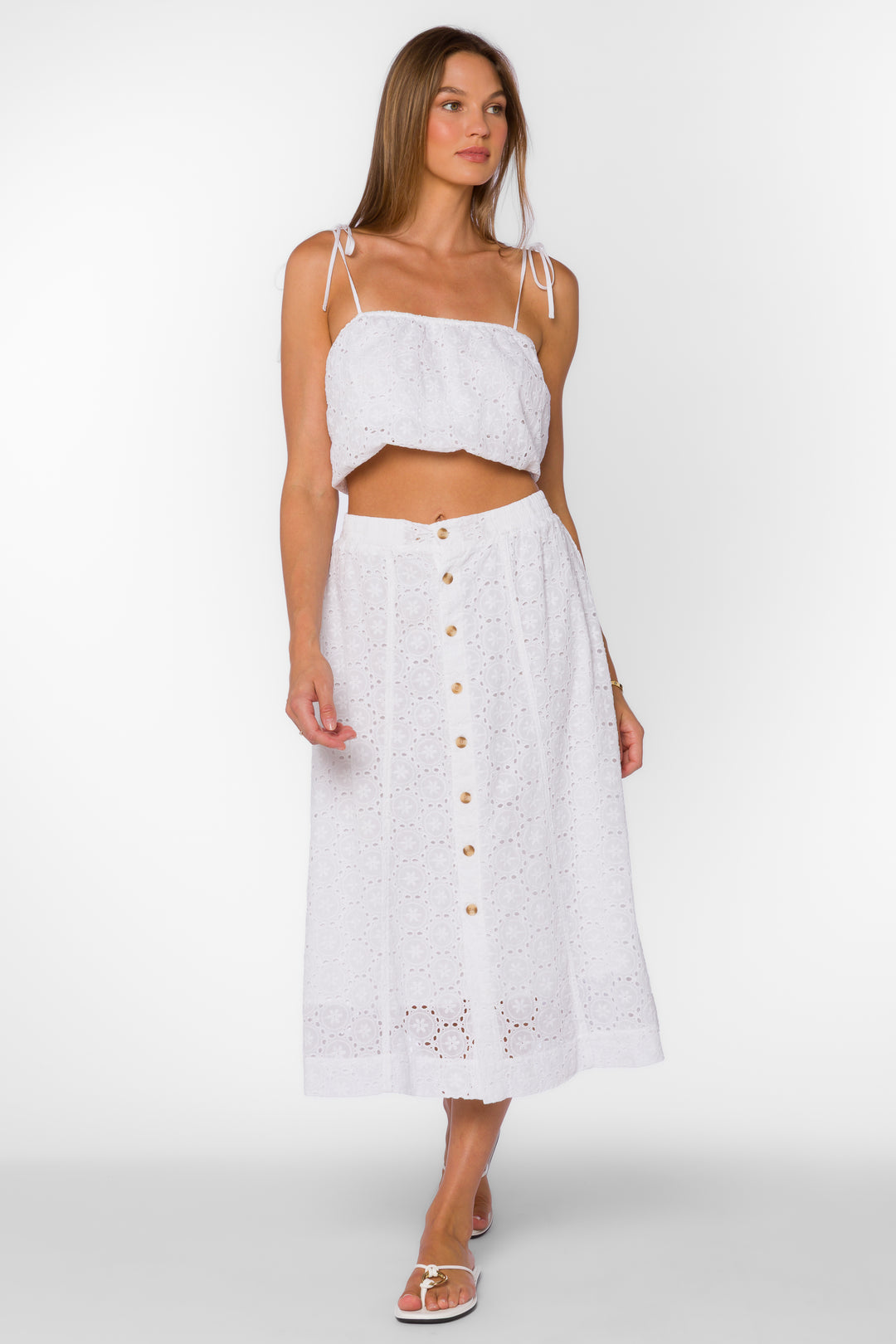 Allura Optic White Eyelet Midi Skirt - Bottoms - Velvet Heart Clothing