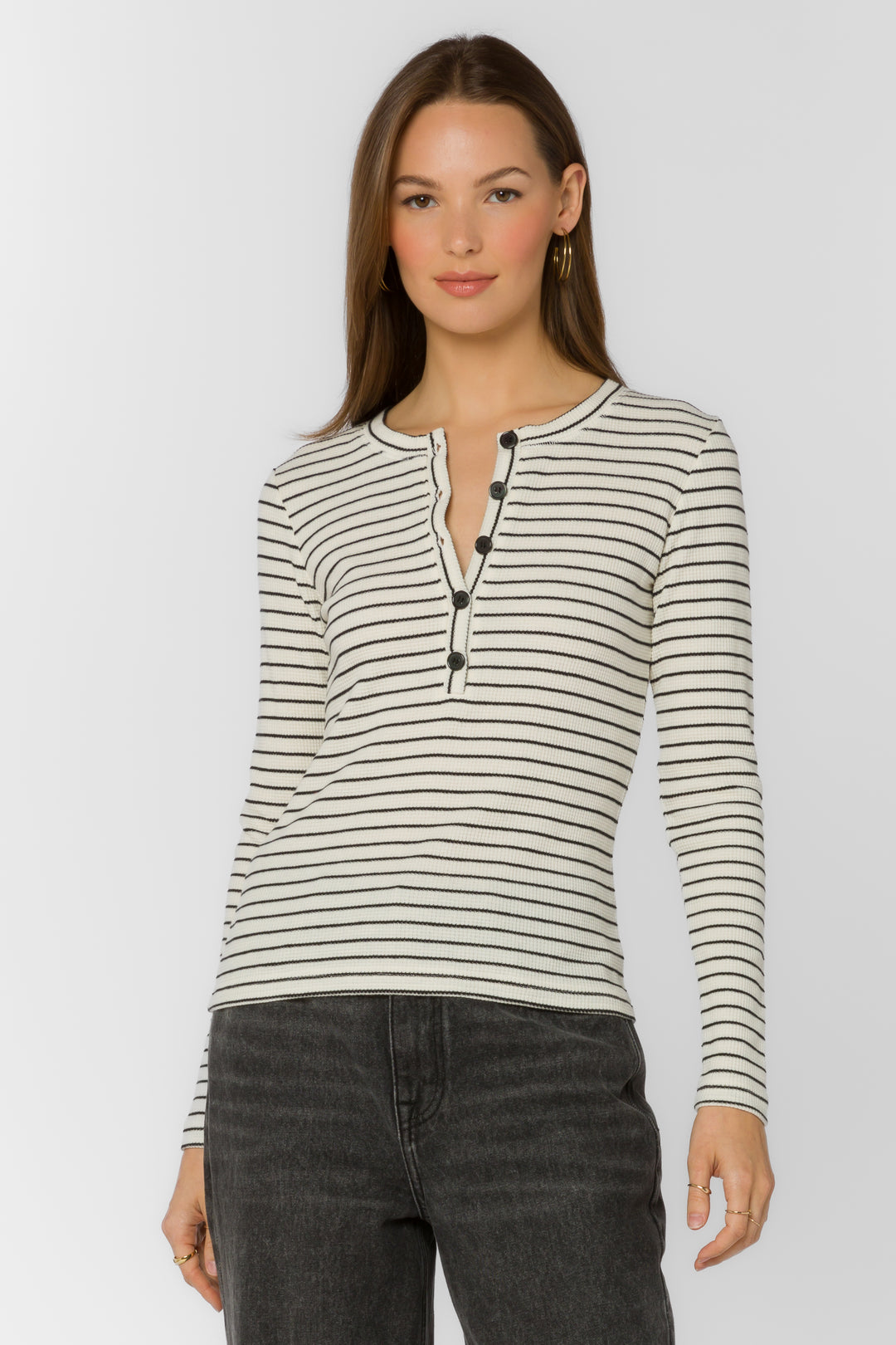 Beasley Natural Black Stripe Tee - Tops - Velvet Heart Clothing
