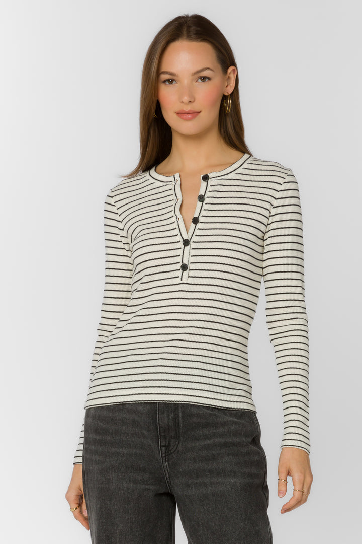 Beasley Natural Black Stripe Tee - Tops - Velvet Heart Clothing