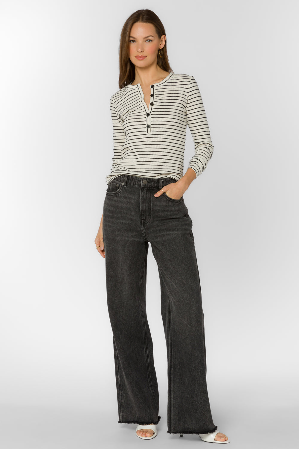 Beasley Natural Black Stripe Tee - Tops - Velvet Heart Clothing