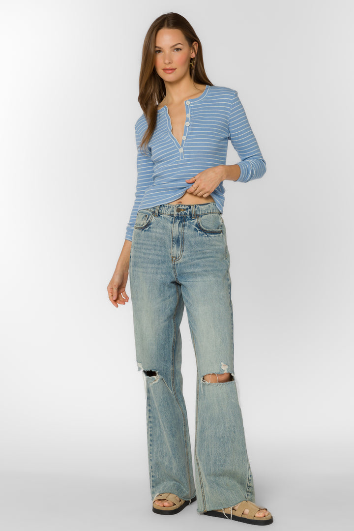 Beasley Periwinkle Stripe Tee - Tops - Velvet Heart Clothing
