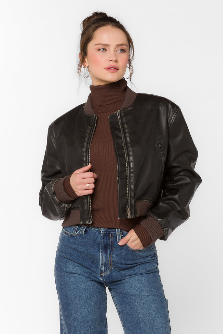 Becca Vintage Brown Vegan Leather Jacket - Jackets & Outerwear - Velvet Heart Clothing