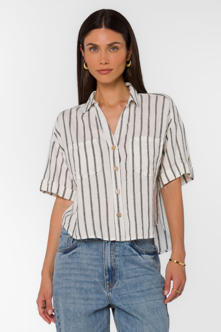Brandon Black Stripe Shirt - Tops - Velvet Heart Clothing