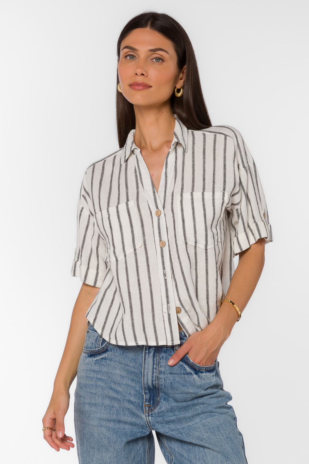 Brandon Black Stripe Shirt - Tops - Velvet Heart Clothing