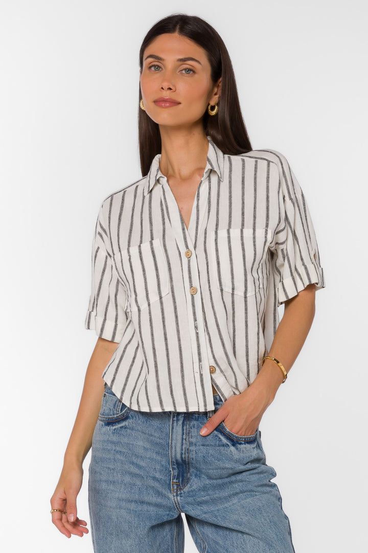 Brandon Black Stripe Shirt - Tops - Velvet Heart Clothing