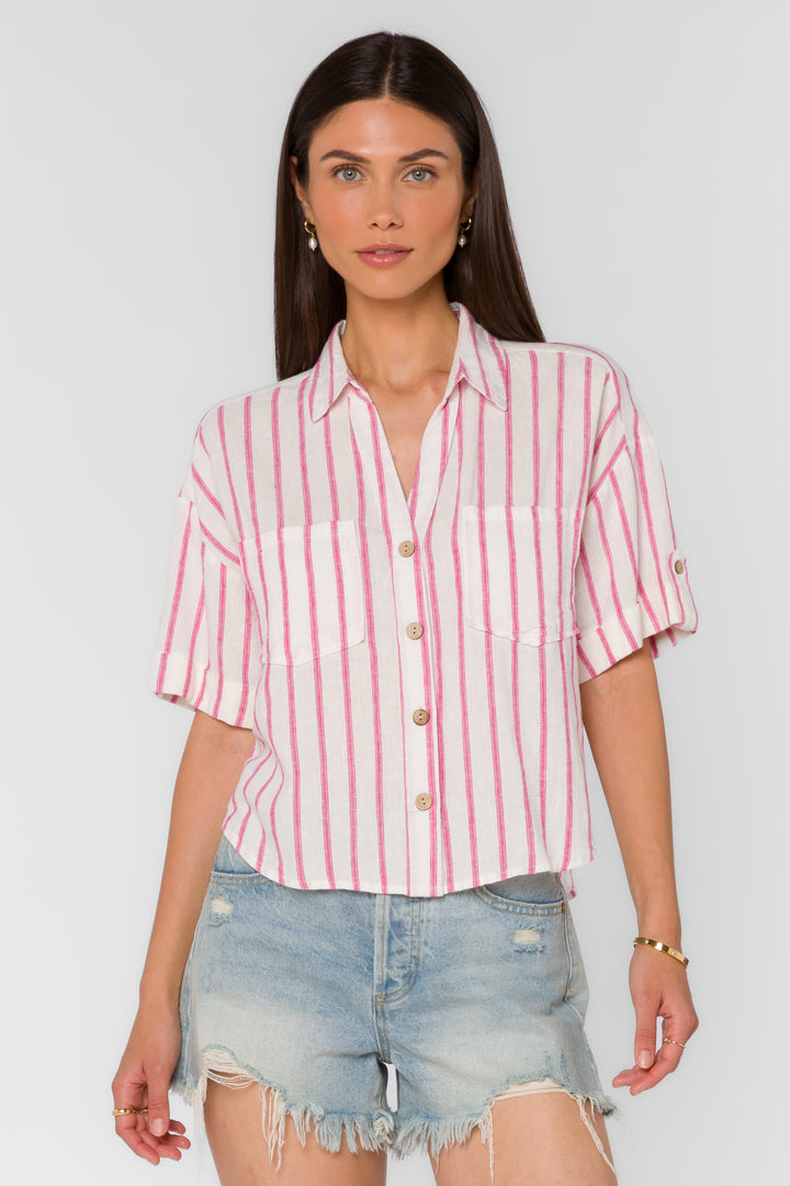 Brandon Fuchsia Stripe Shirt - Tops - Velvet Heart Clothing