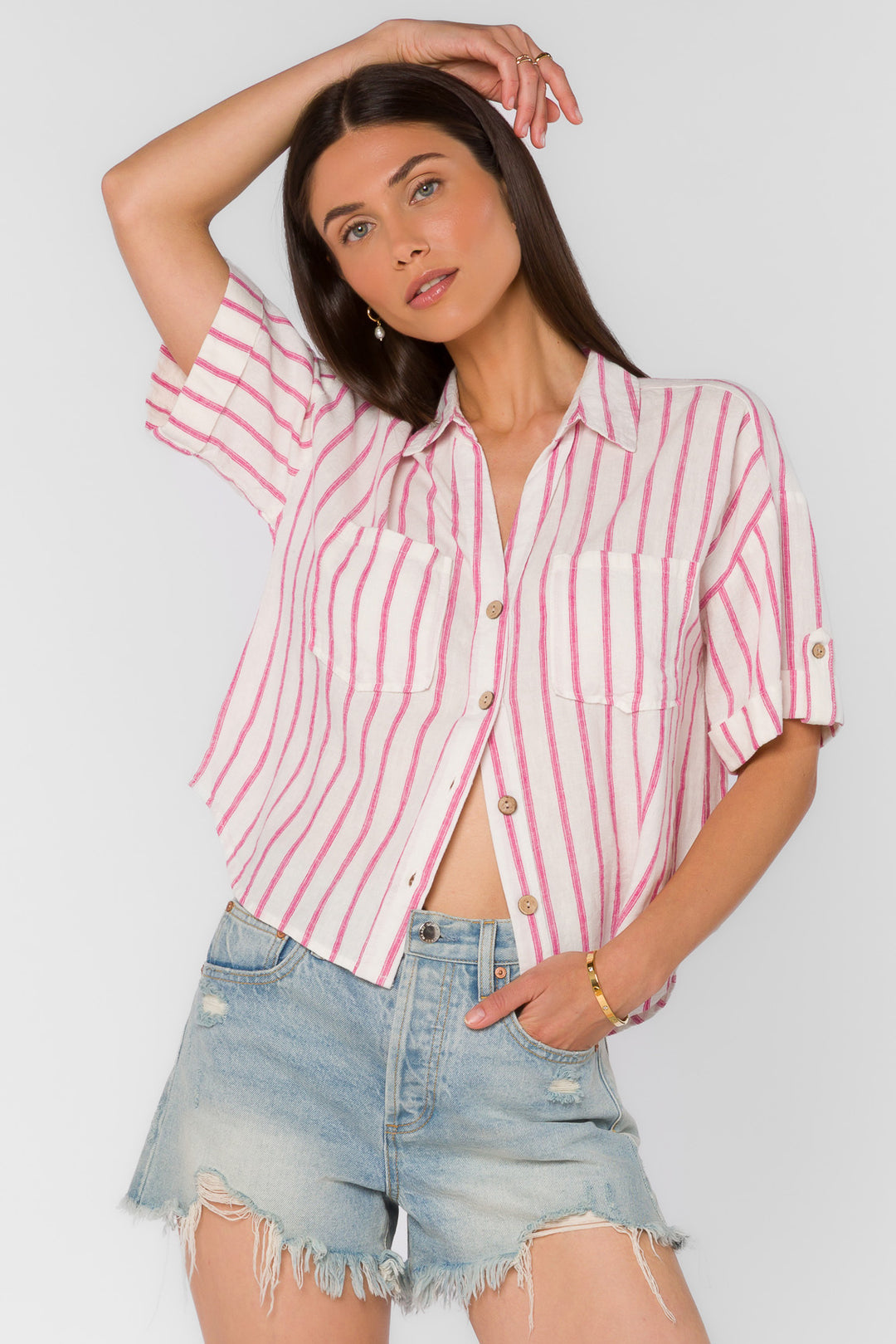 Brandon Fuchsia Stripe Shirt - Tops - Velvet Heart Clothing