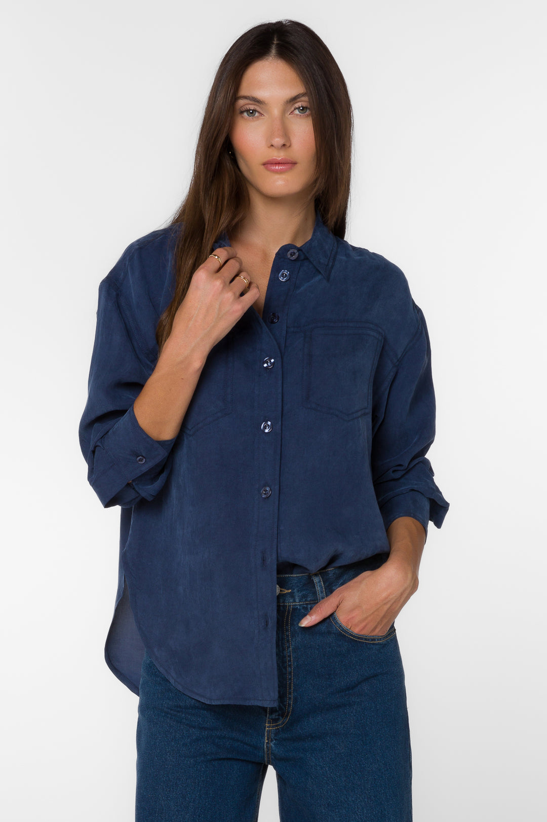 Braxton Navy Shirt - Tops - Velvet Heart Clothing