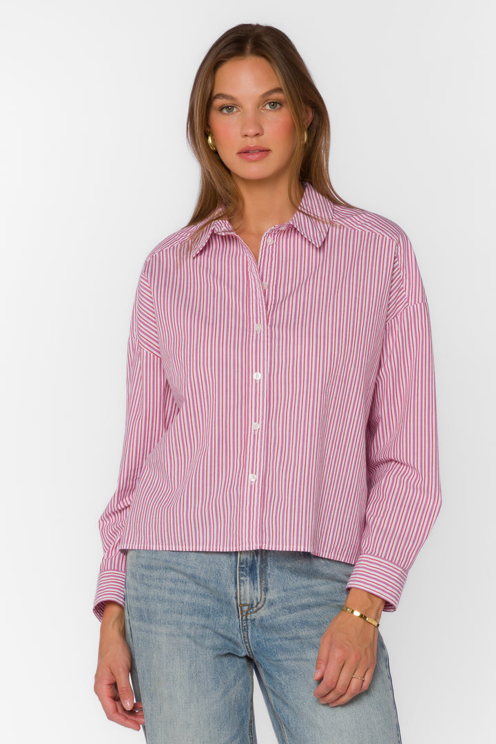 Brigette Pink Stripe Shirt - Tops - Velvet Heart Clothing