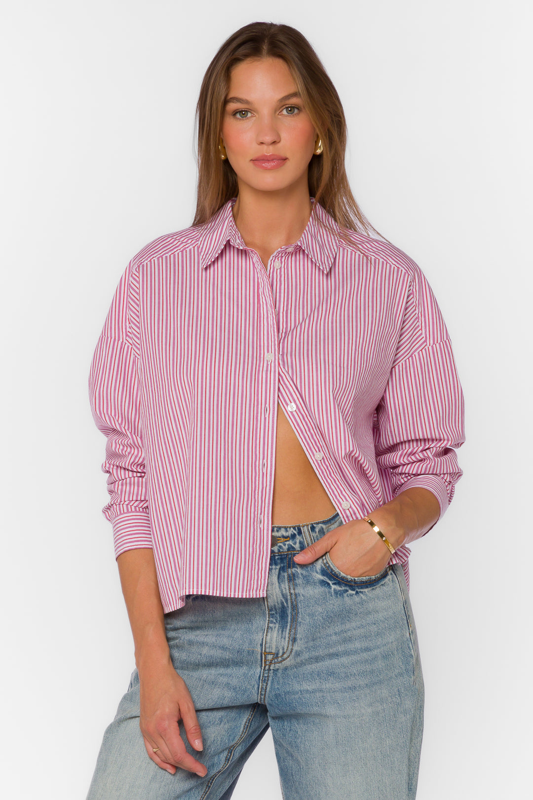 Brigette Pink Stripe Shirt - Tops - Velvet Heart Clothing