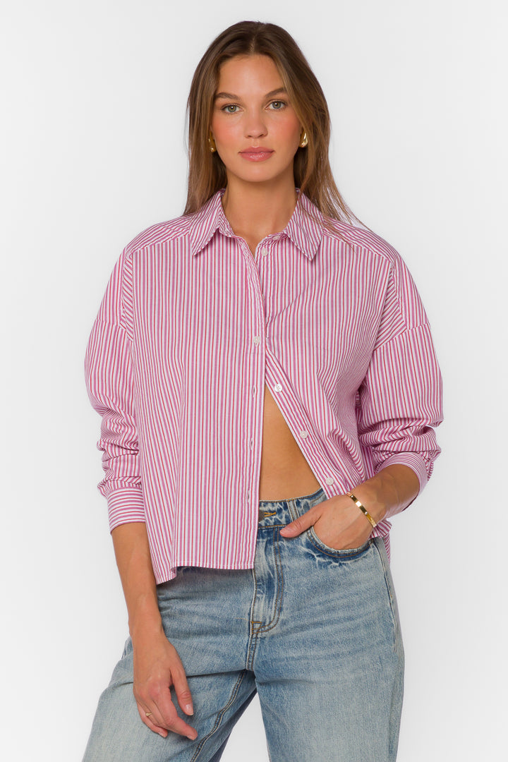 Brigette Pink Stripe Shirt - Tops - Velvet Heart Clothing