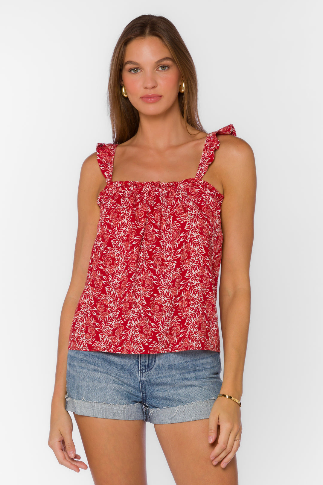 Carolyn Red Floral Cami - Tops - Velvet Heart Clothing