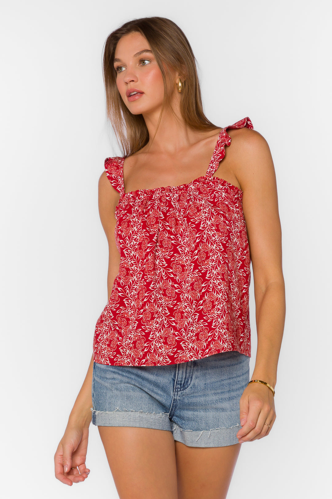 Carolyn Red Floral Cami - Tops - Velvet Heart Clothing