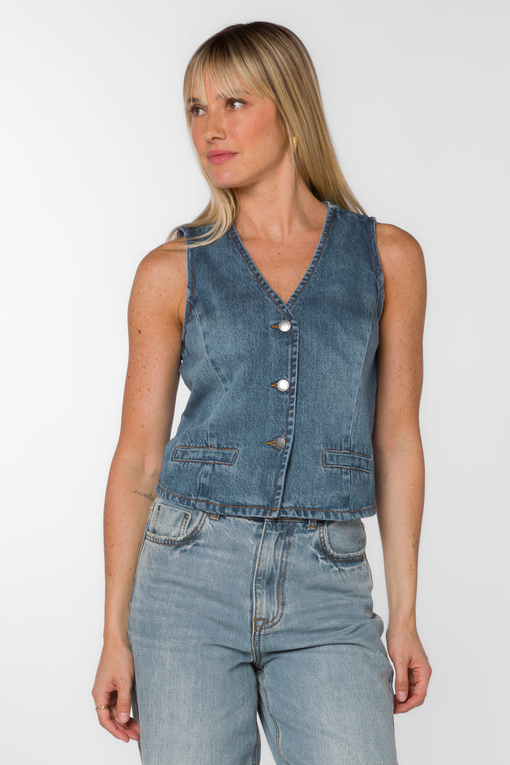 Dellis Evian Blue Vest - Jackets & Outerwear - Velvet Heart Clothing