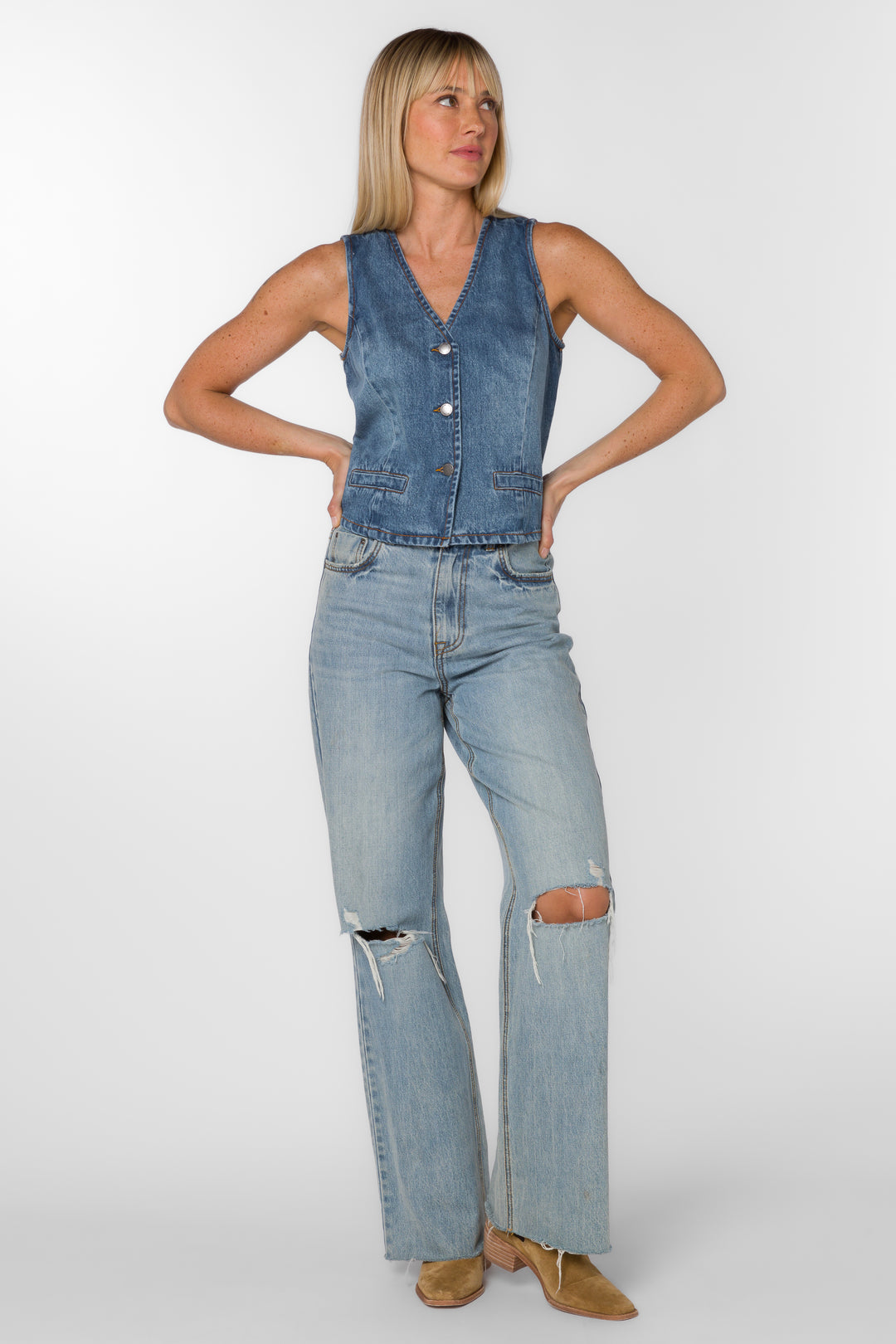 Dellis Evian Blue Vest - Jackets & Outerwear - Velvet Heart Clothing