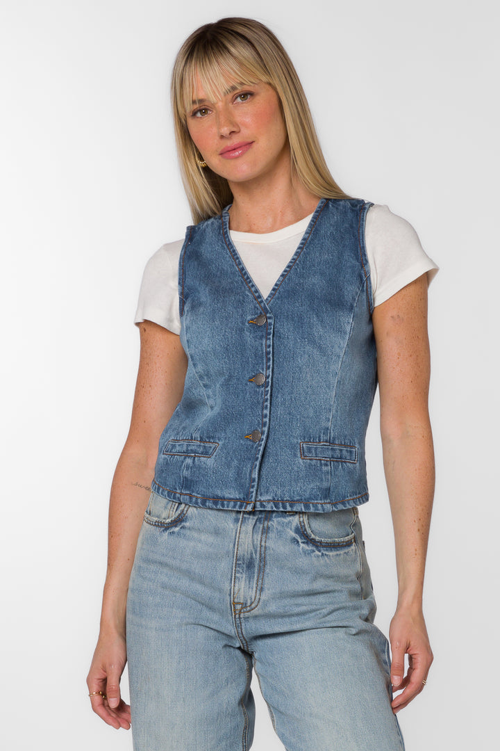 Dellis Evian Blue Vest - Jackets & Outerwear - Velvet Heart Clothing