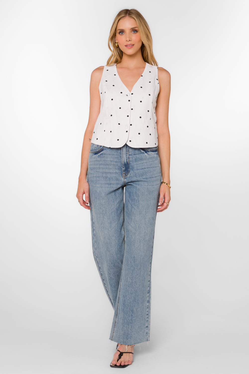 Dellis White Dotted Vest - Tops - Velvet Heart Clothing