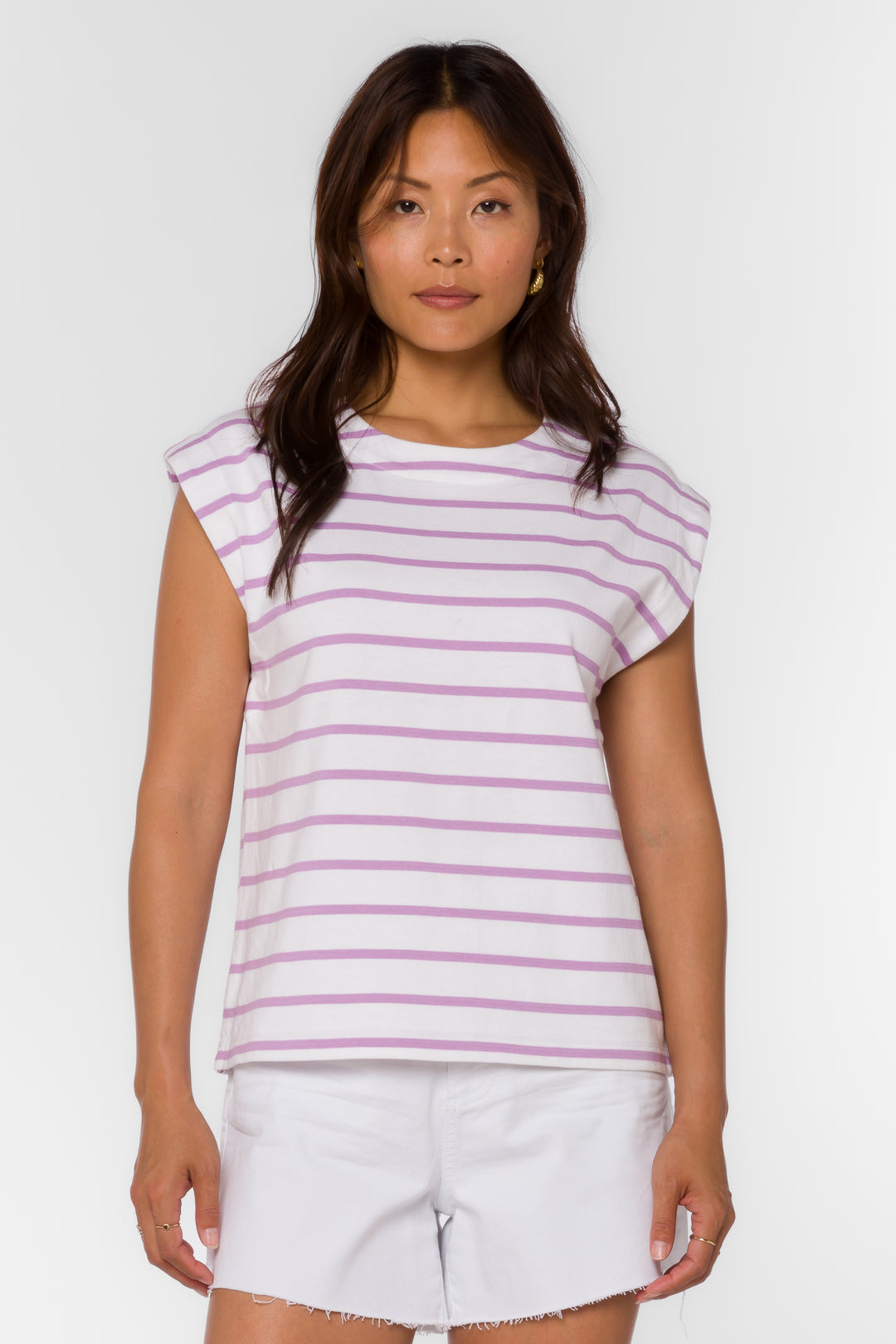 Derrick Lavender Striped Tee - Tops - Velvet Heart Clothing