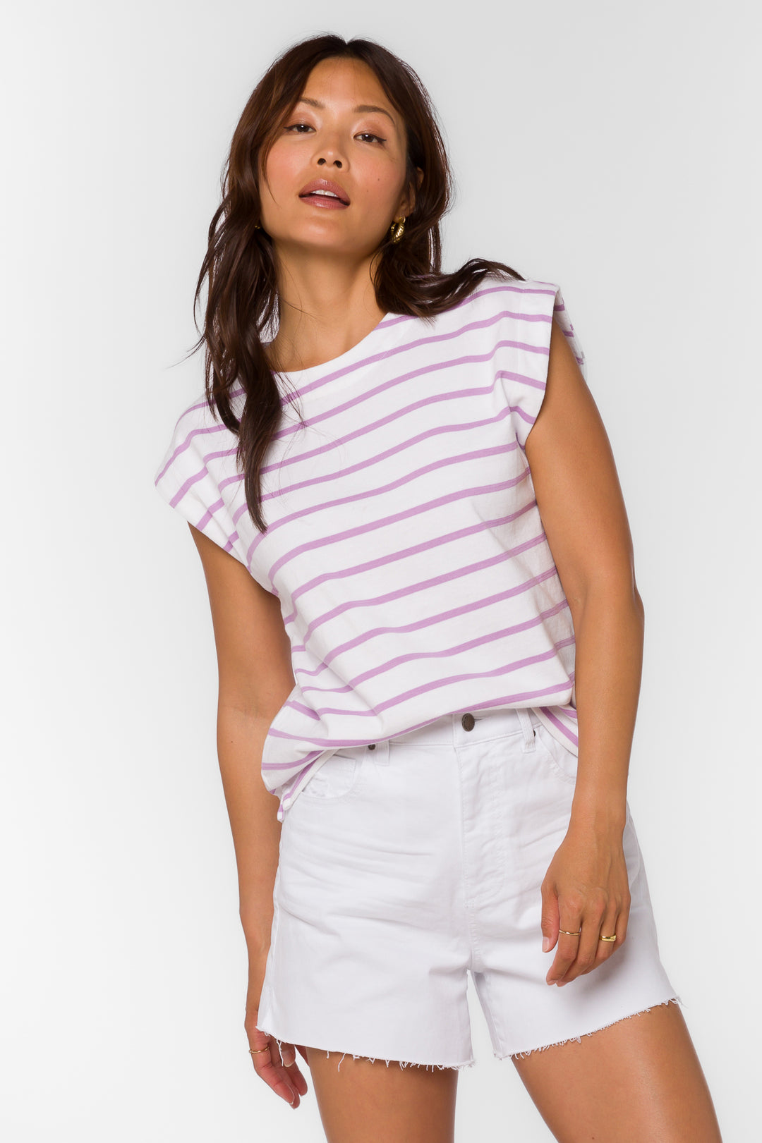 Derrick Lavender Striped Tee - Tops - Velvet Heart Clothing