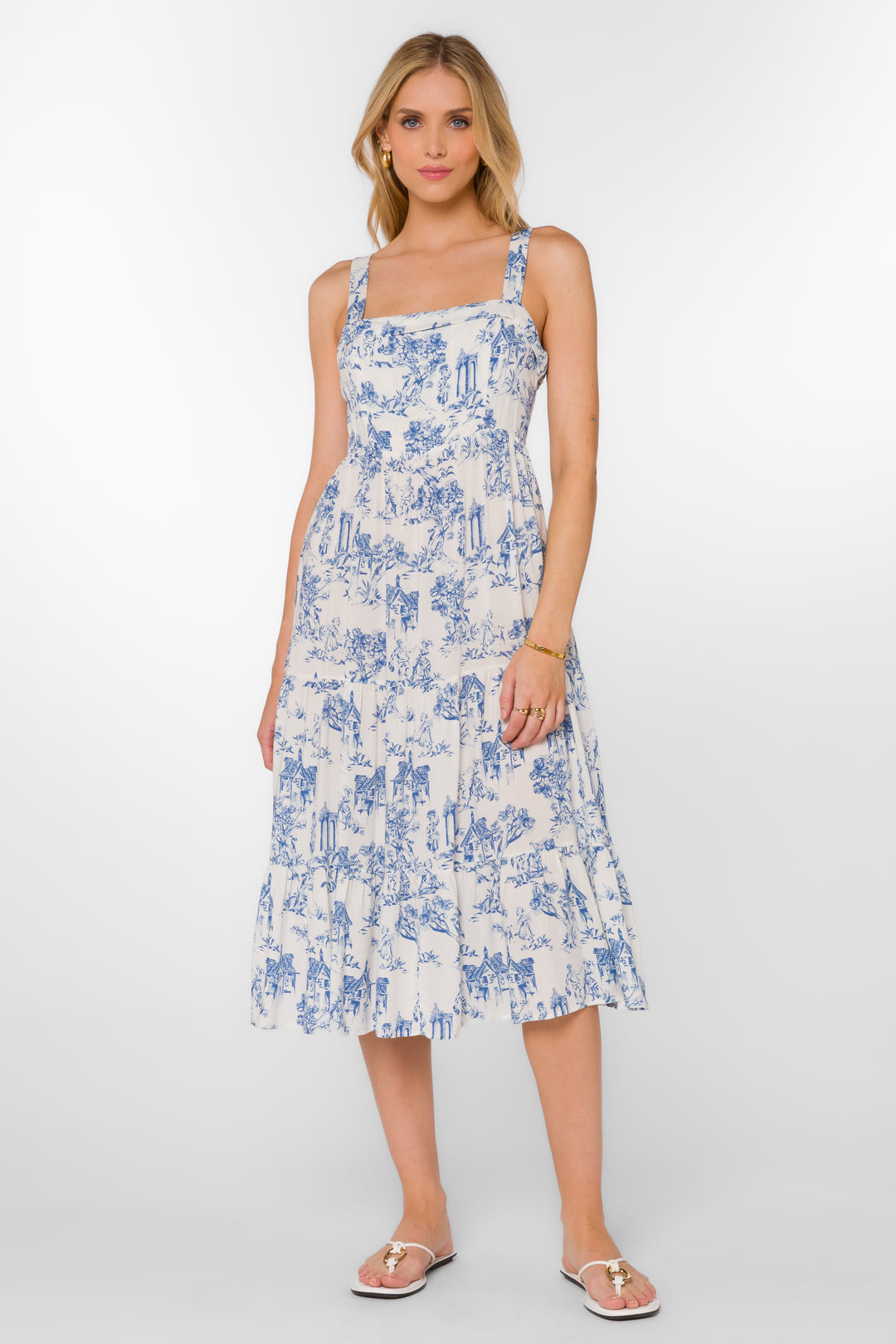 Diana Blue Toile Dress - Dresses - Velvet Heart Clothing