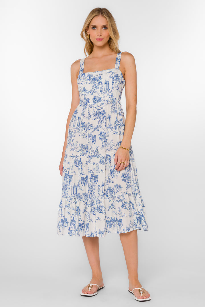 Diana Blue Toile Dress - Dresses - Velvet Heart Clothing