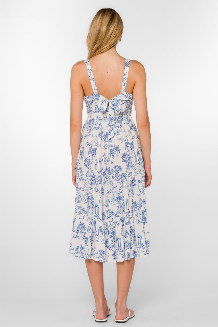 Diana Blue Toile Dress - Dresses - Velvet Heart Clothing