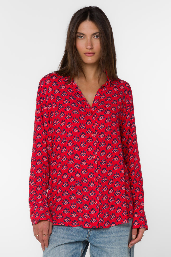 Elena Red Leaf Shirt - Tops - Velvet Heart Clothing