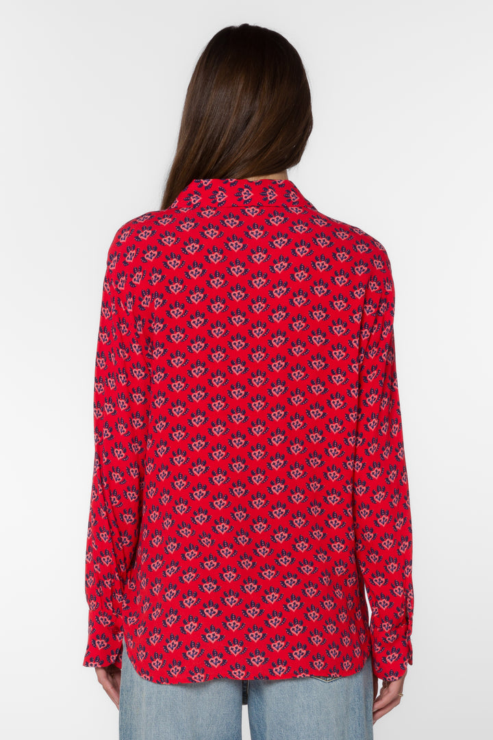 Elena Red Leaf Shirt - Tops - Velvet Heart Clothing