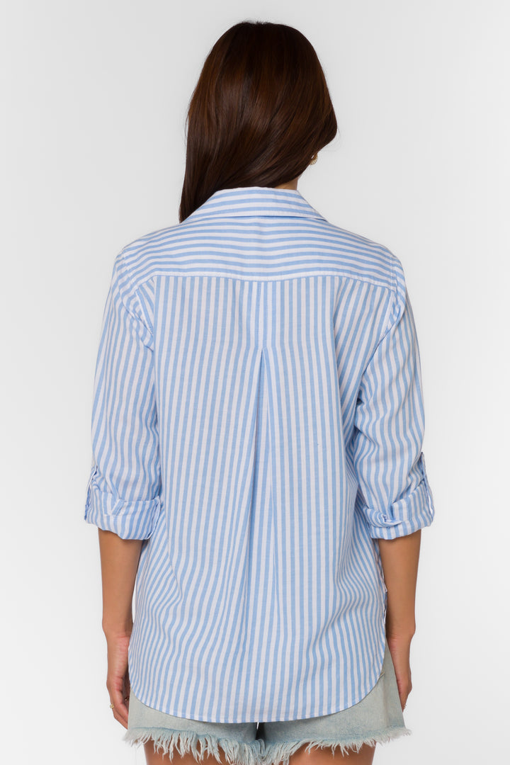Elisa White Blue Stripe Shirt - Tops - Velvet Heart Clothing