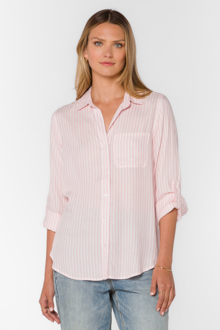 Elisa Pink Striped Shirt - Tops - Velvet Heart Clothing