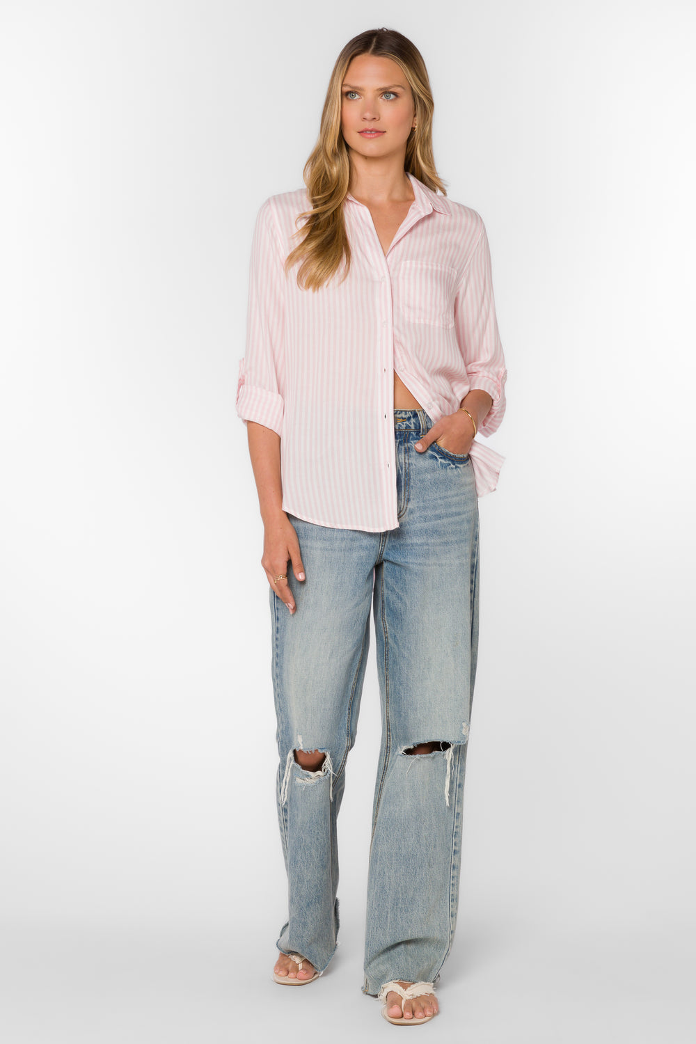 Elisa Pink Striped Shirt - Tops - Velvet Heart Clothing