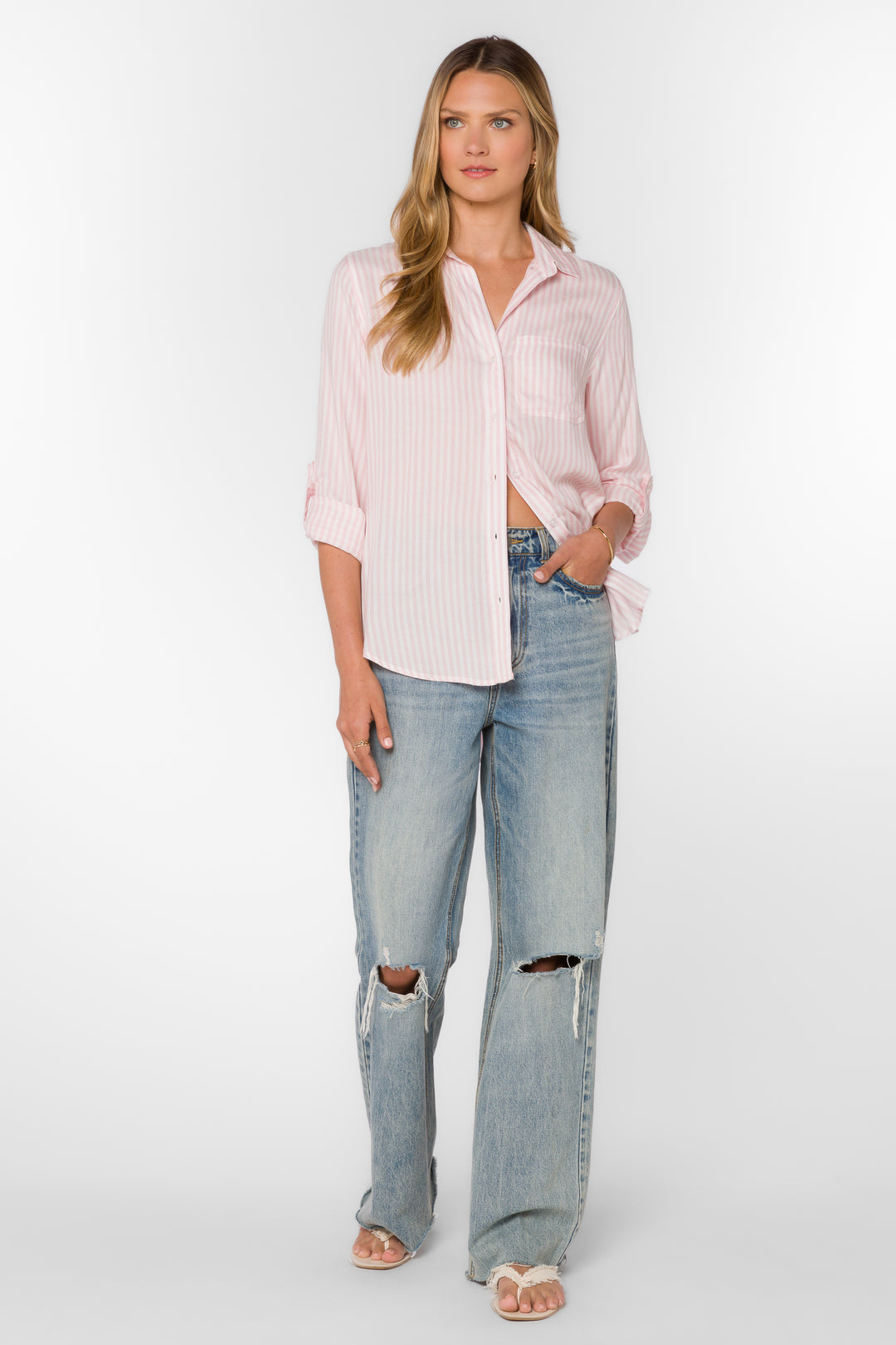 Elisa Pink Striped Shirt - Tops - Velvet Heart Clothing