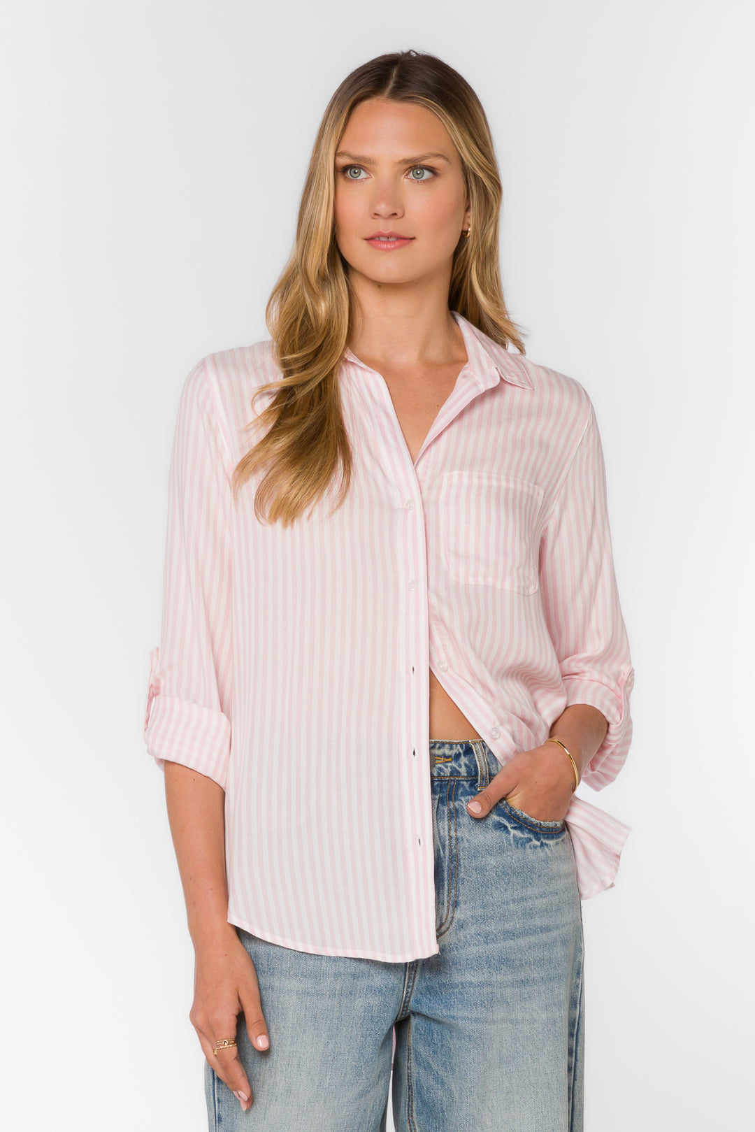 Elisa Pink Striped Shirt - Tops - Velvet Heart Clothing