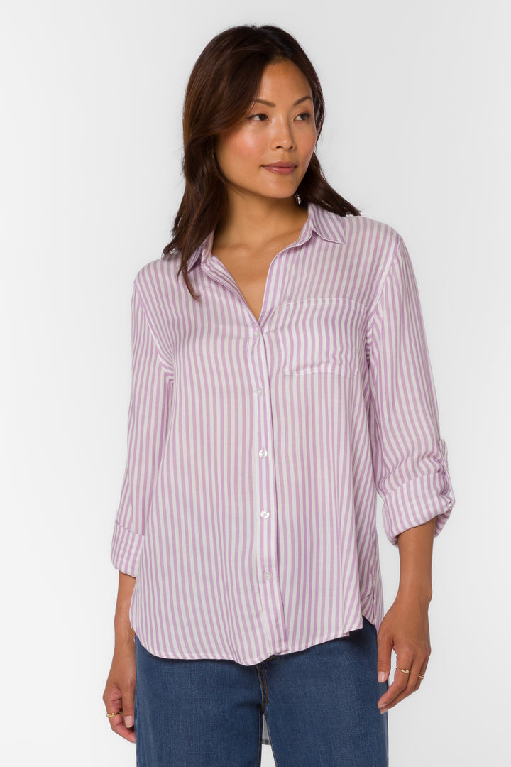 Elisa Lavender Striped Shirt - Tops - Velvet Heart Clothing