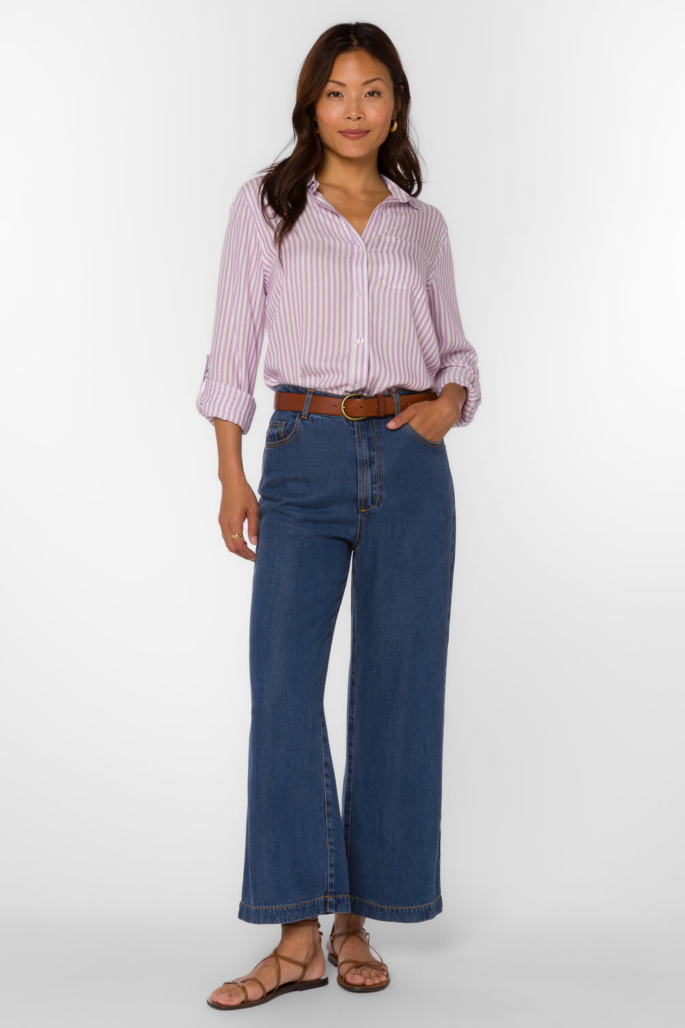 Elisa Lavender Striped Shirt - Tops - Velvet Heart Clothing