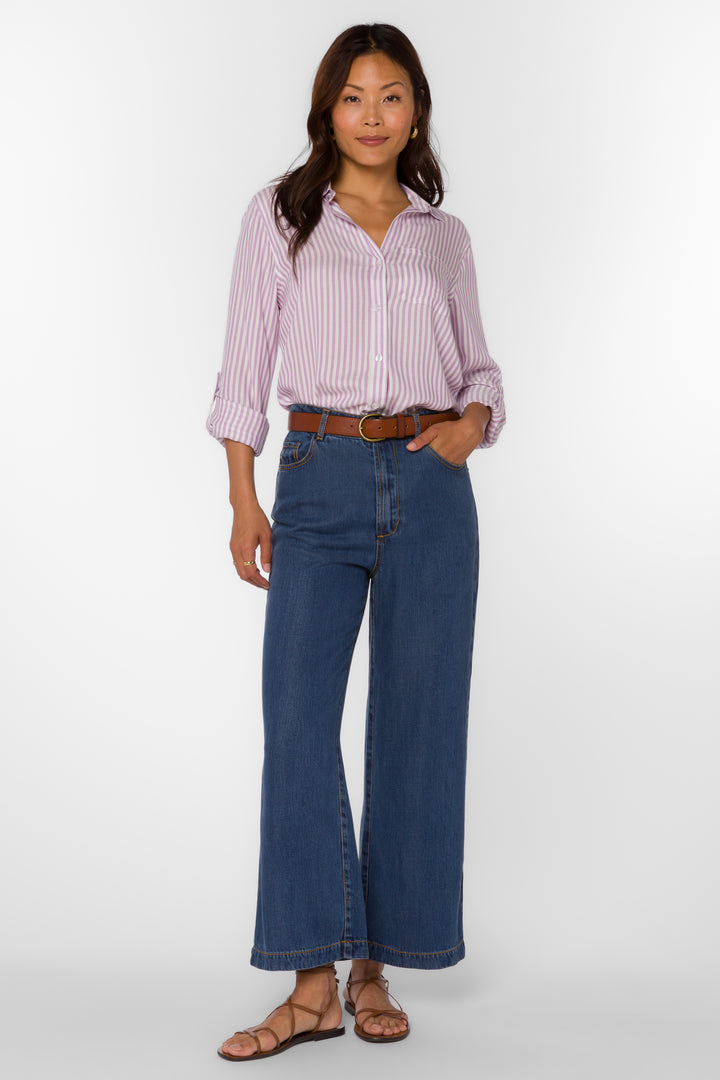 Elisa Lavender Striped Shirt - Tops - Velvet Heart Clothing