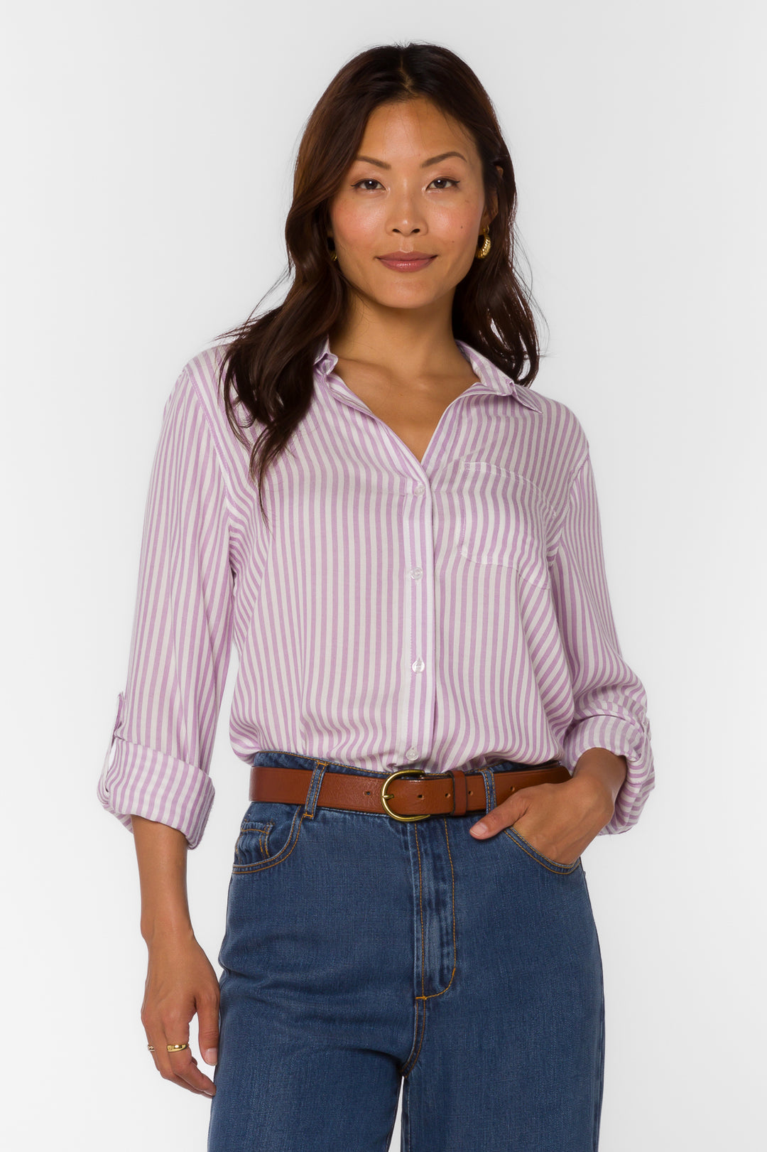 Elisa Lavender Striped Shirt - Tops - Velvet Heart Clothing