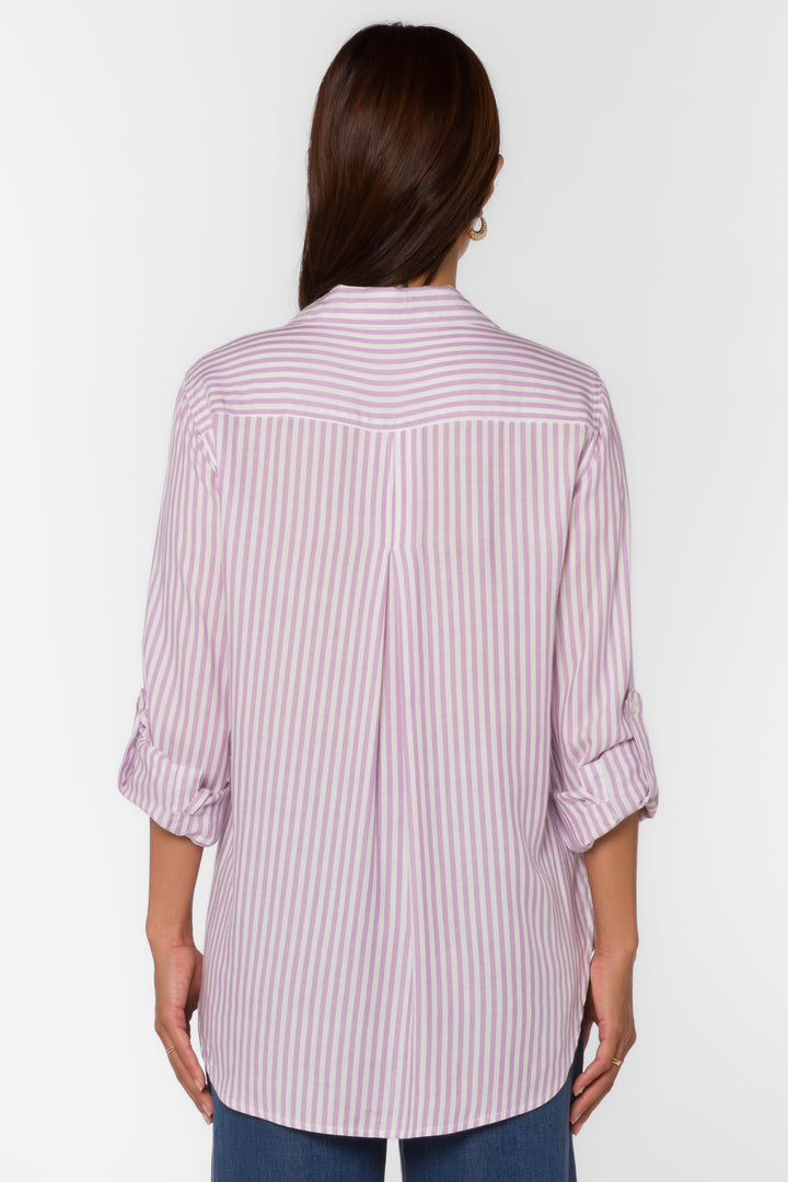 Elisa Lavender Striped Shirt - Tops - Velvet Heart Clothing
