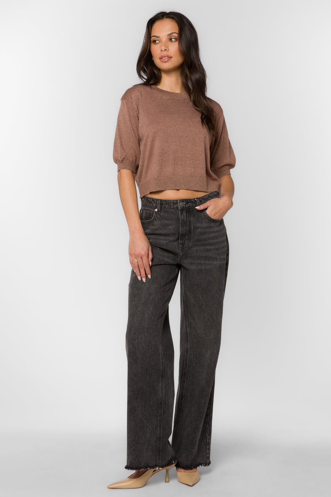 Fendy Cognac Metallic Sweater - Sweaters - Velvet Heart Clothing