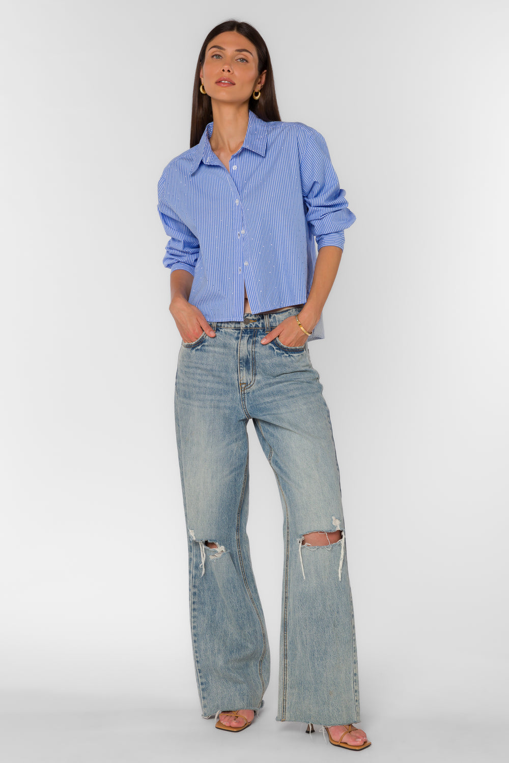 Frazer Blue Stripe Shirt - Tops - Velvet Heart Clothing