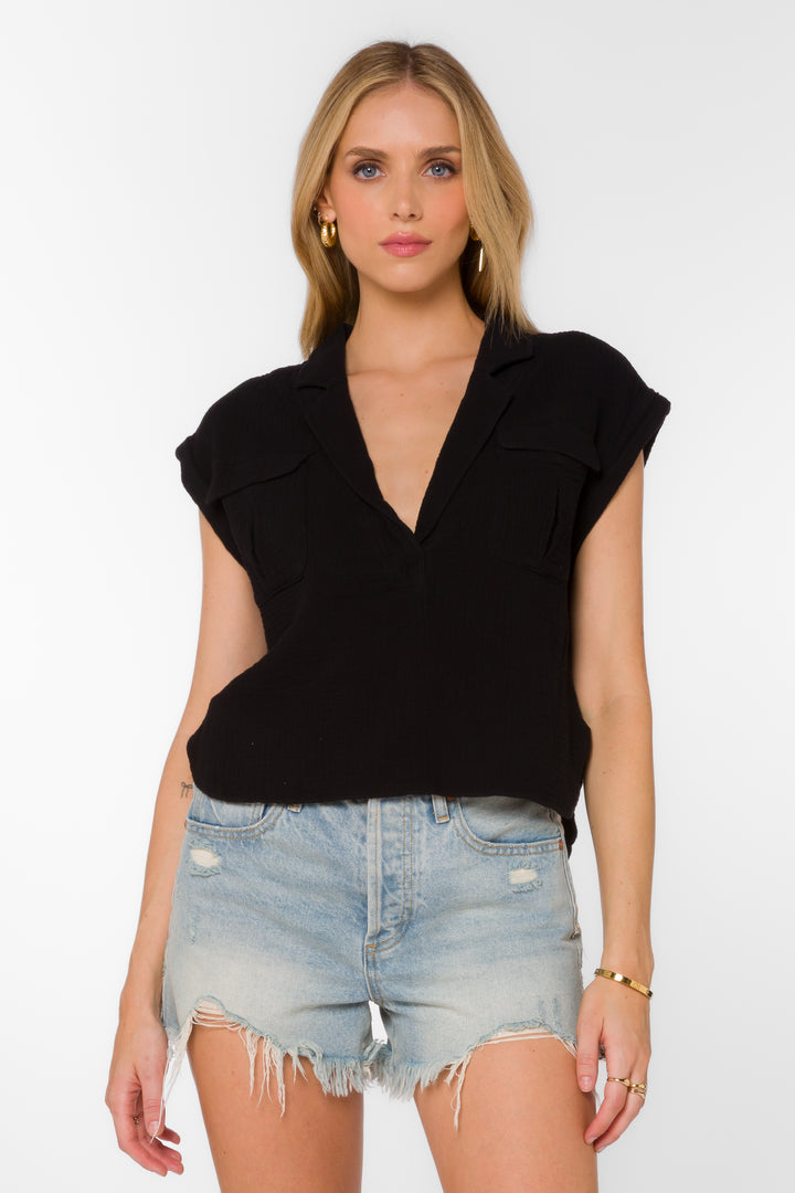 Gavin Black Cotton Top - Tops - Velvet Heart Clothing