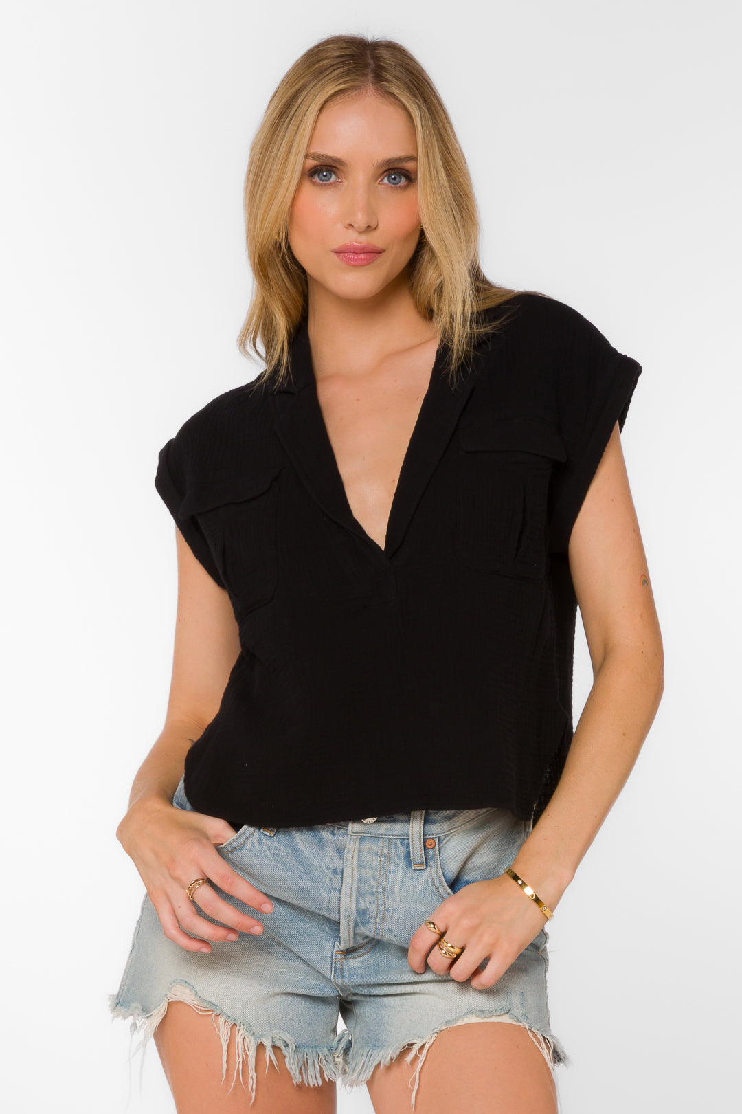 Gavin Black Cotton Top - Tops - Velvet Heart Clothing