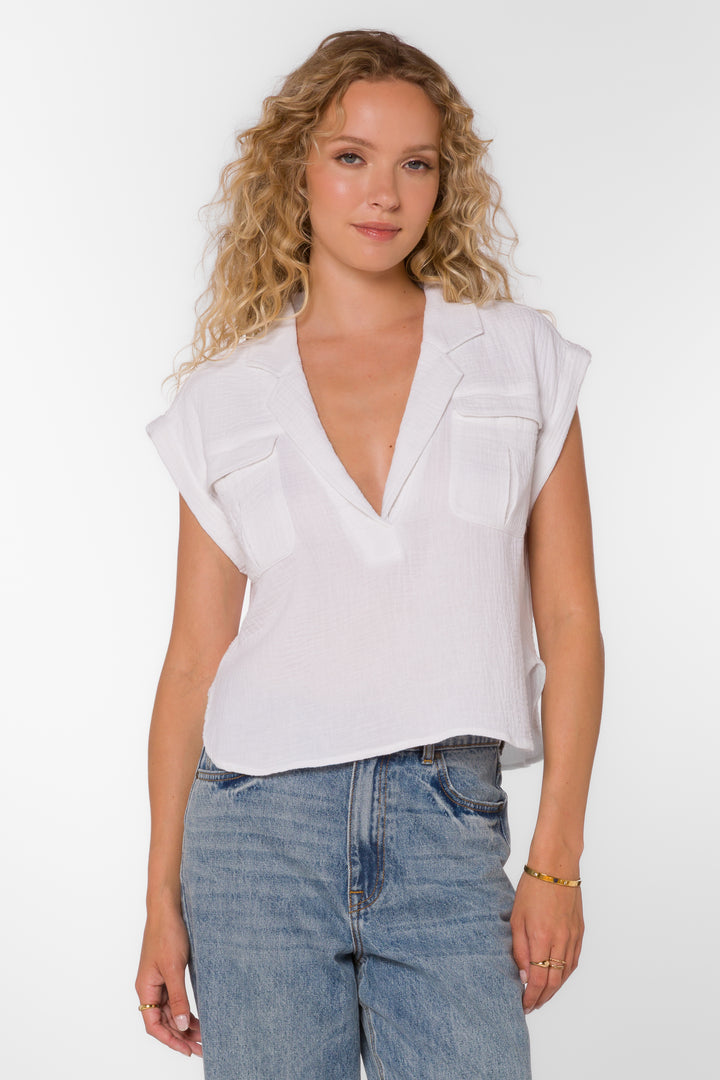 Gavin White Cotton Top - Tops - Velvet Heart Clothing