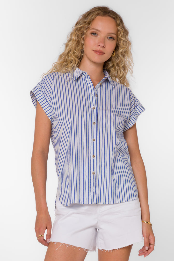 Ilene Oia Blue Stripe Shirt - Tops - Velvet Heart Clothing