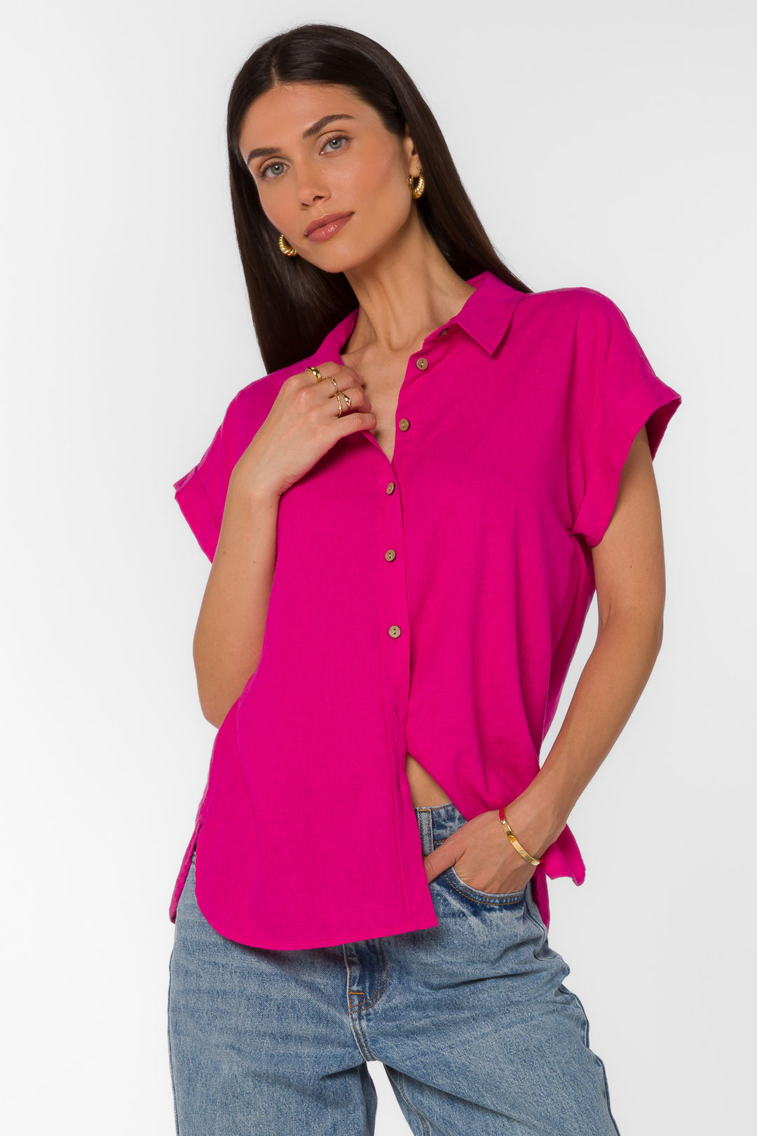 Ilene Fuchsia Flambe Shirt - Tops - Velvet Heart Clothing