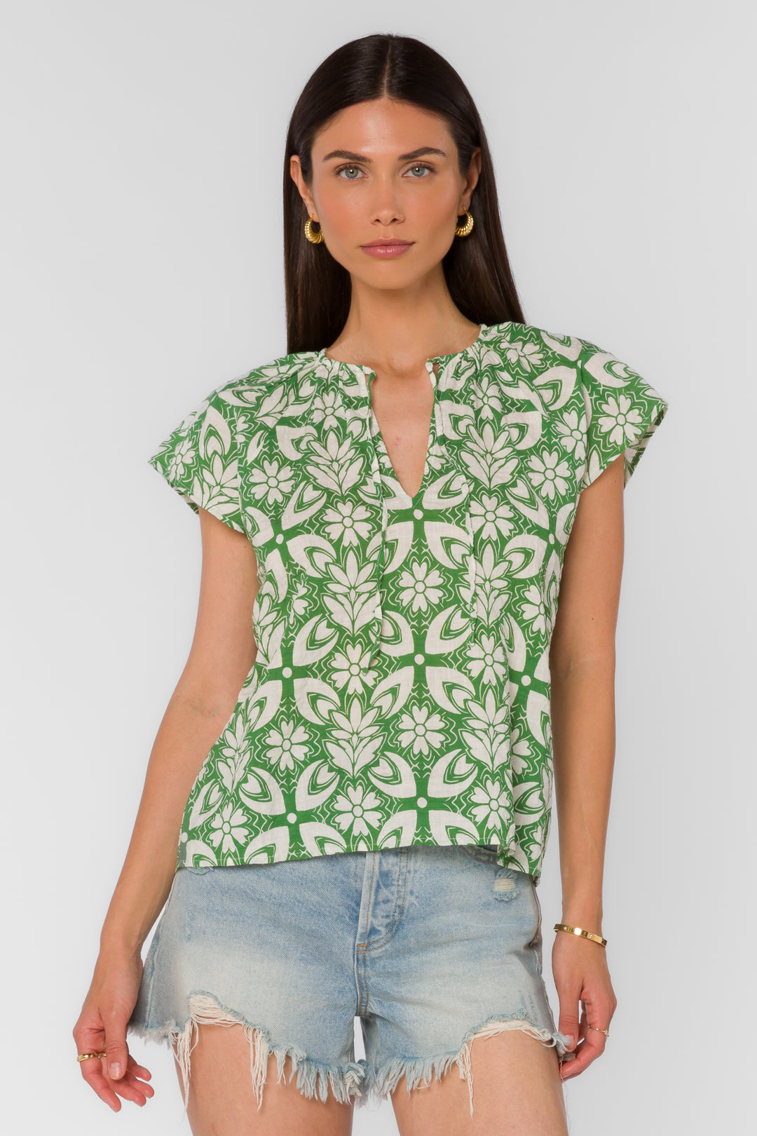 Indie Green Geo Top - Tops - Velvet Heart Clothing