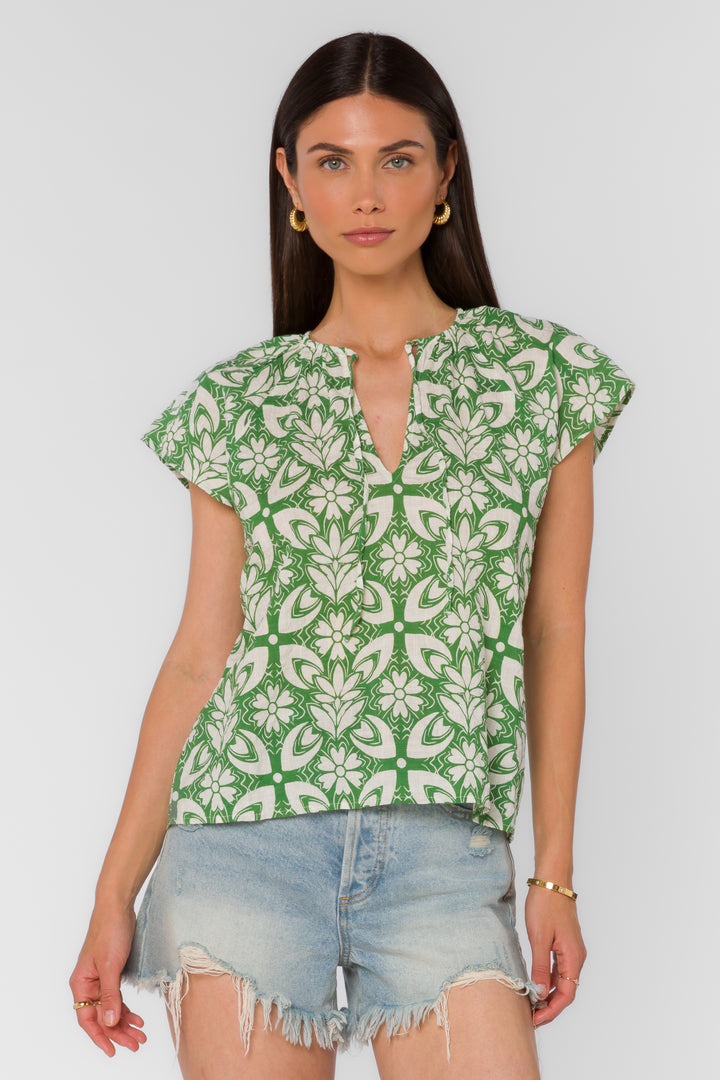 Indie Green Geo Top - Tops - Velvet Heart Clothing