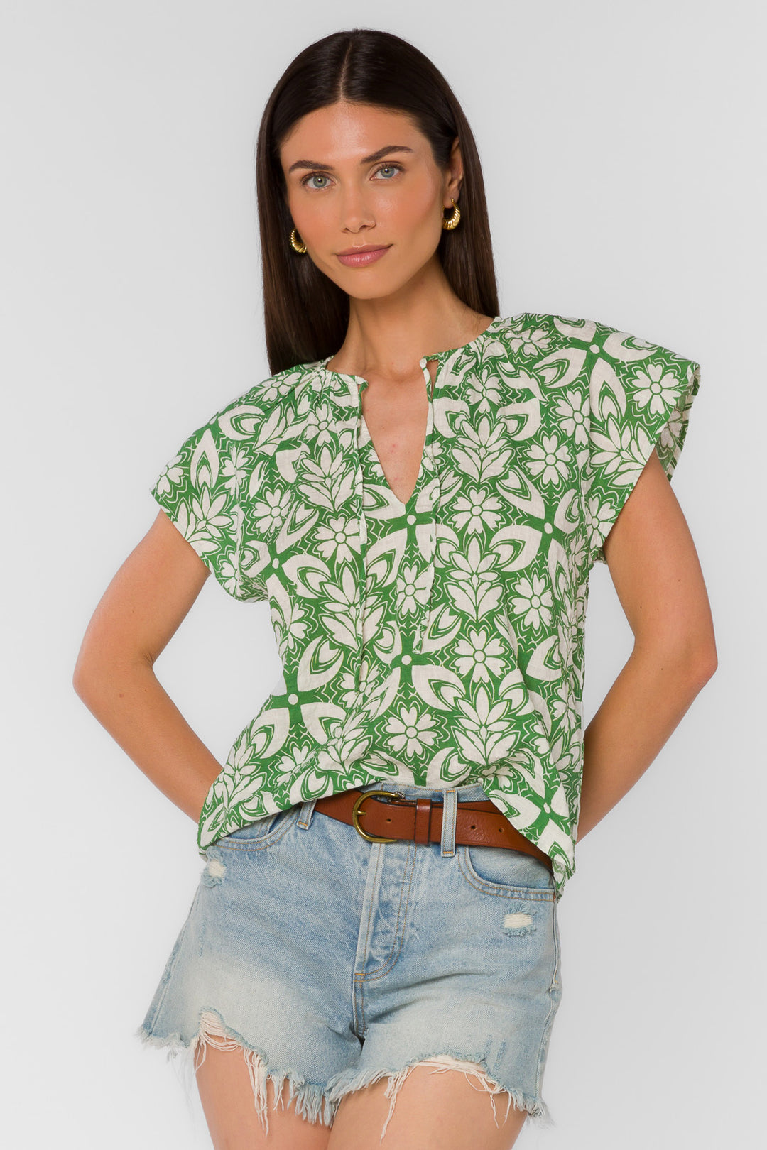 Indie Green Geo Top - Tops - Velvet Heart Clothing