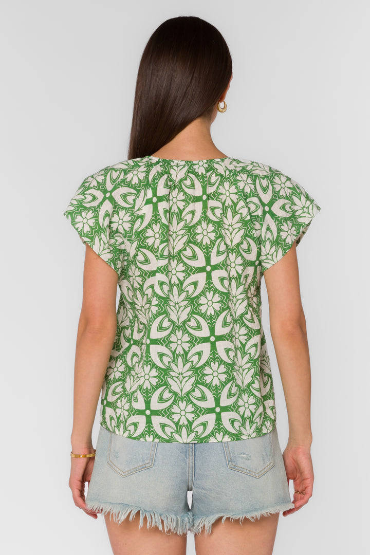 Indie Green Geo Top - Tops - Velvet Heart Clothing