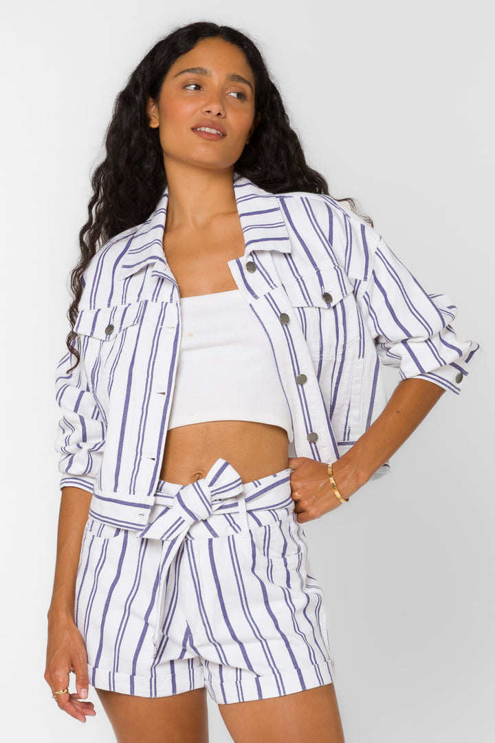 Jones Dusk Blue Stripe Jacket - Jackets & Outerwear - Velvet Heart Clothing